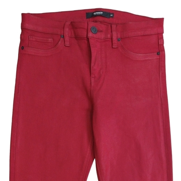Hudson Nico Oxblood Wax Red Super Skinny Jean Mid Rise Coated Modern - Picture 3 of 7